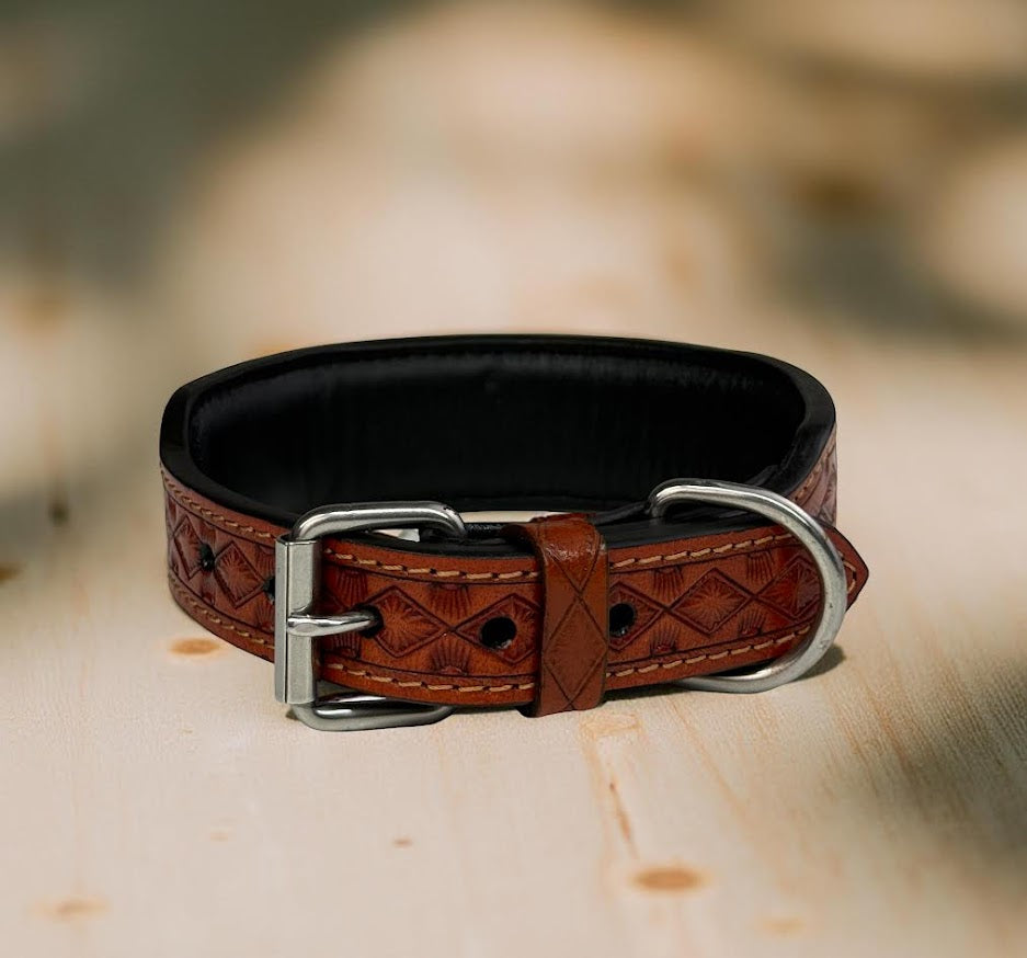 Handmade Western Beaded Dog Collar – Genuine Leather