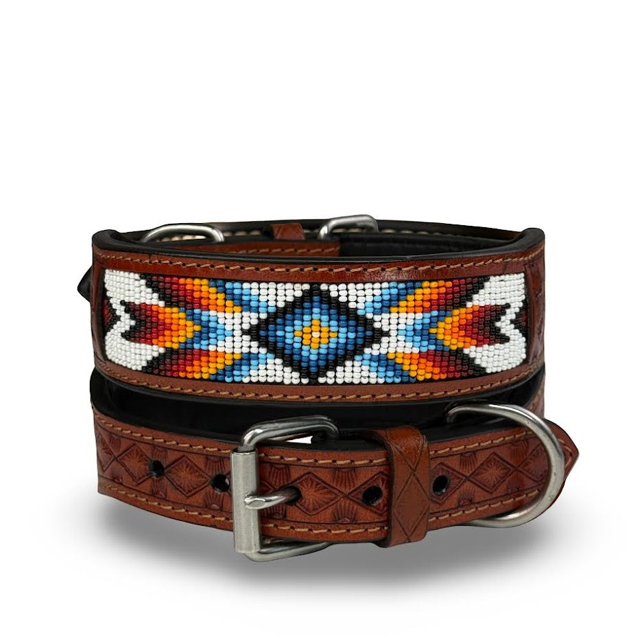Handmade Western Beaded Dog Collar – Genuine Leather