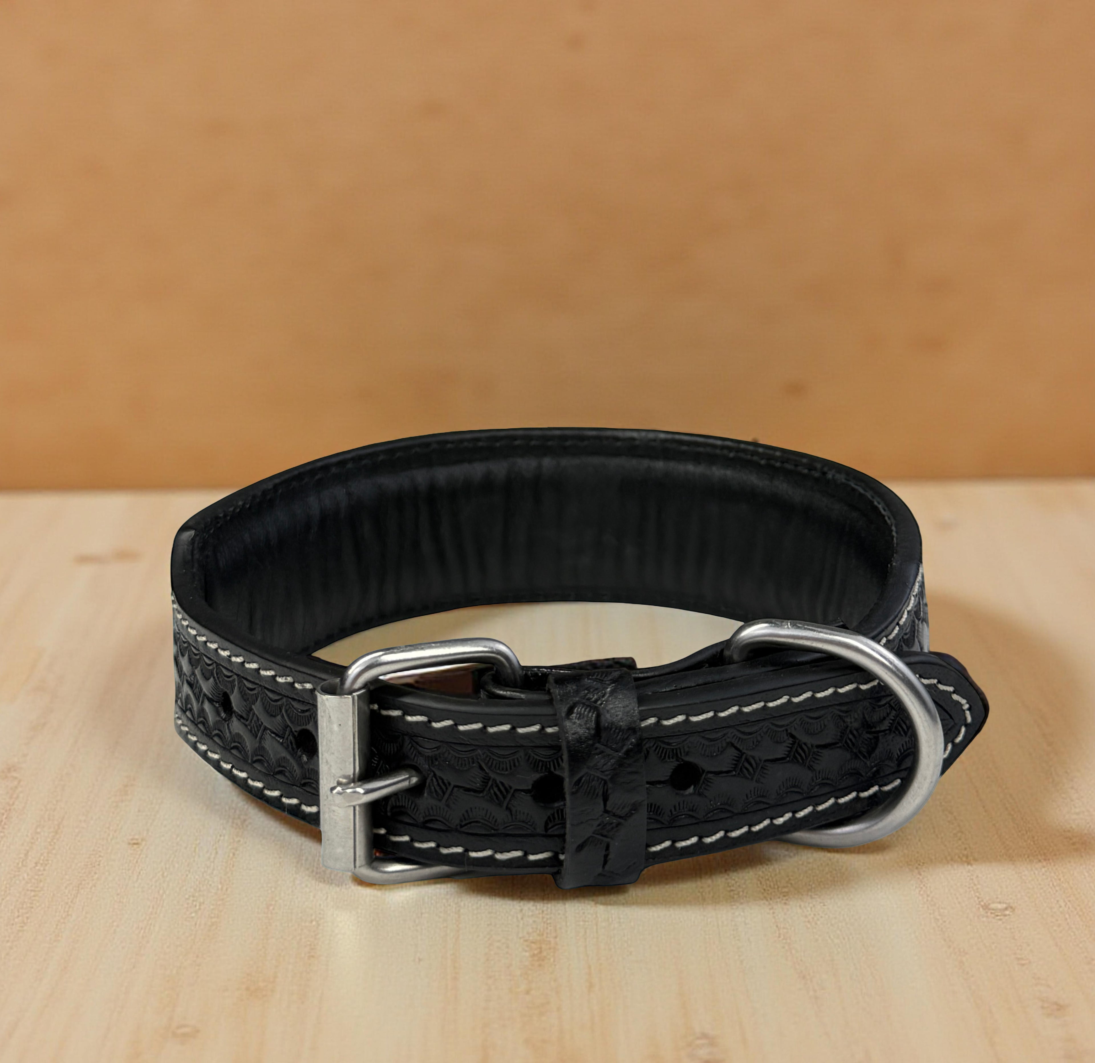 Western Style Beaded Leather Dog Collar Black
