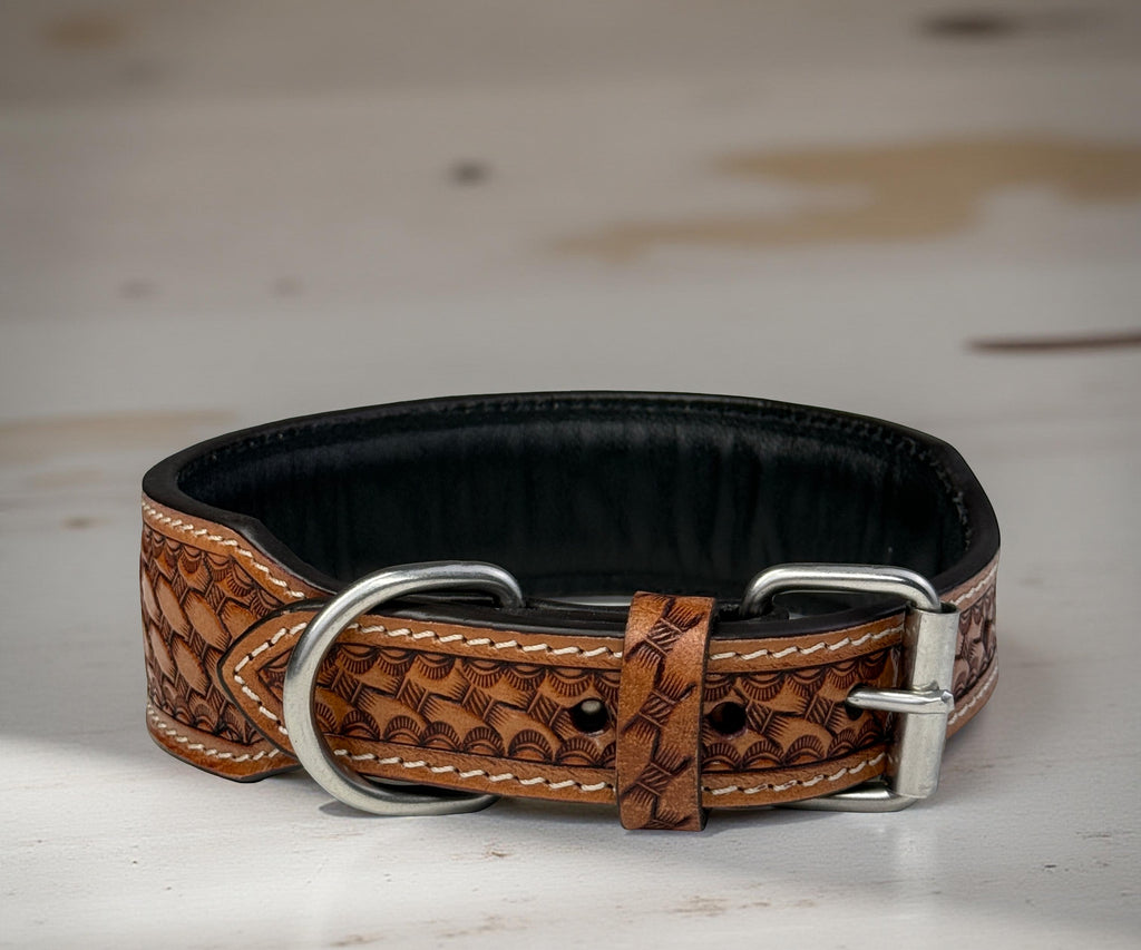 Western Style Beaded Leather Dog Collar Brown