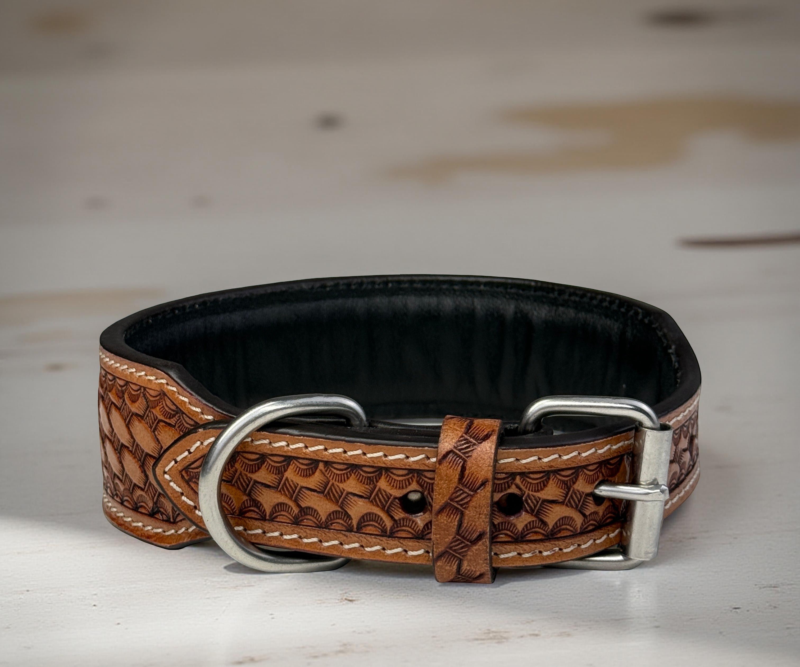 Western Style Beaded Leather Dog Collar Brown