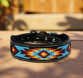 Southwestern Beaded Leather Dog Collar-Handmade
