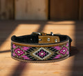 Pink Beaded Dog Collar-Genuine Leather Western Style