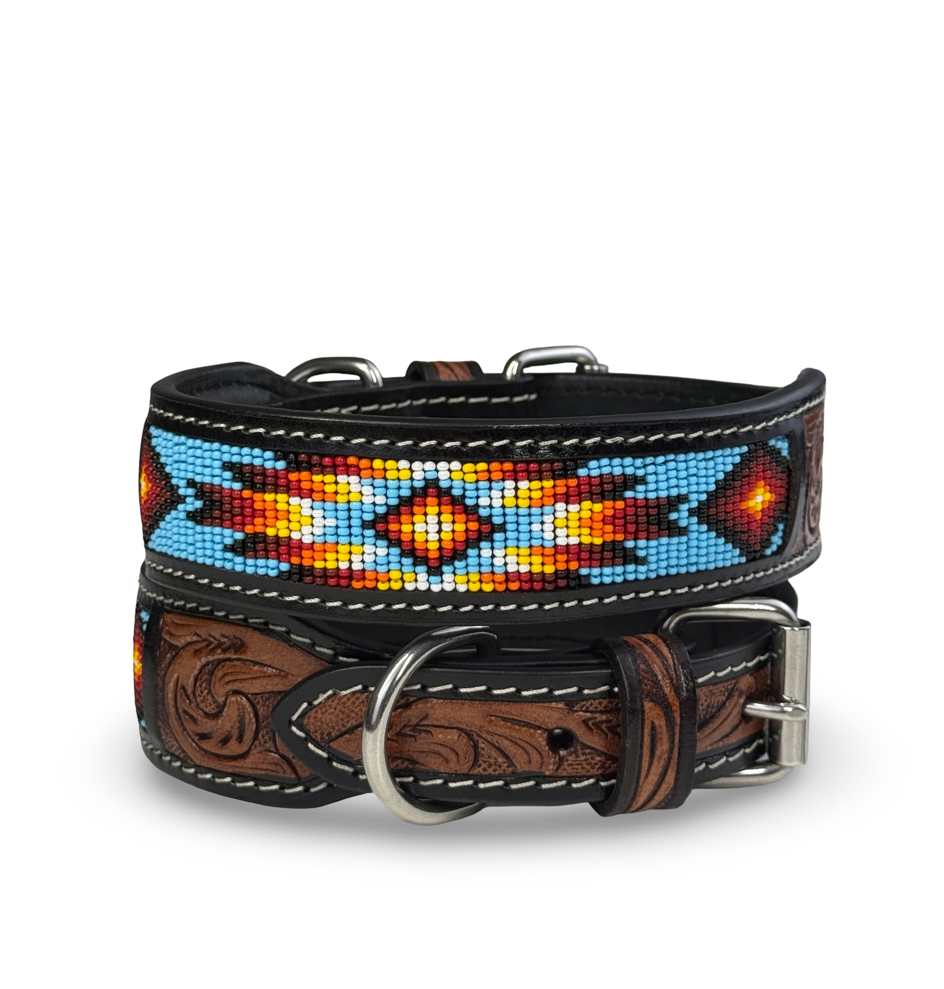 Southwestern Beaded Leather Dog Collar-Handmade